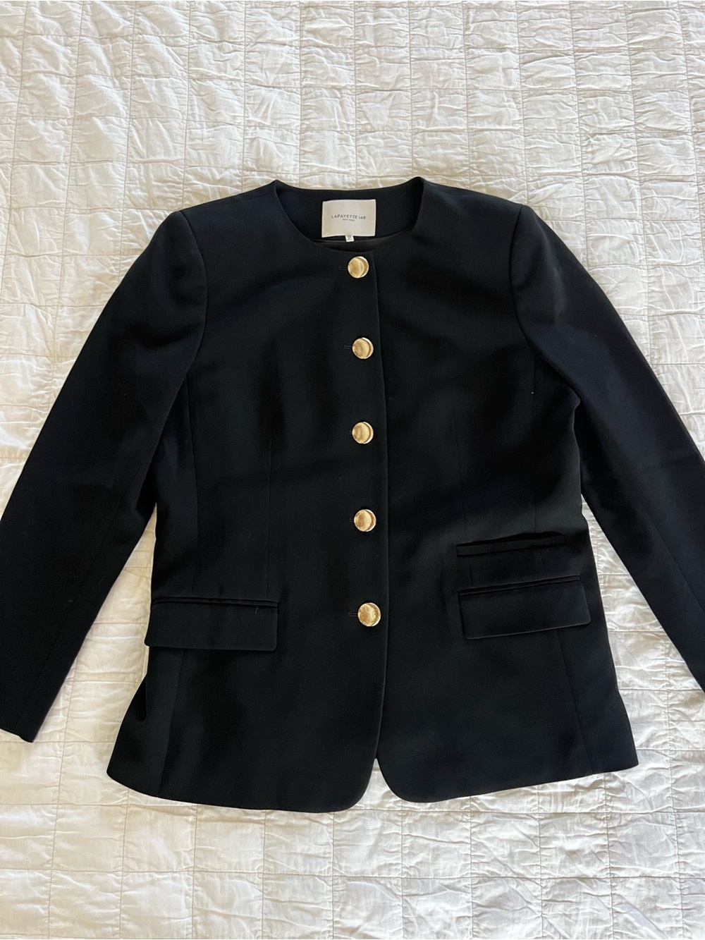 Lafayette 148 new york Black blazer suit gold accent buttons size 14 US